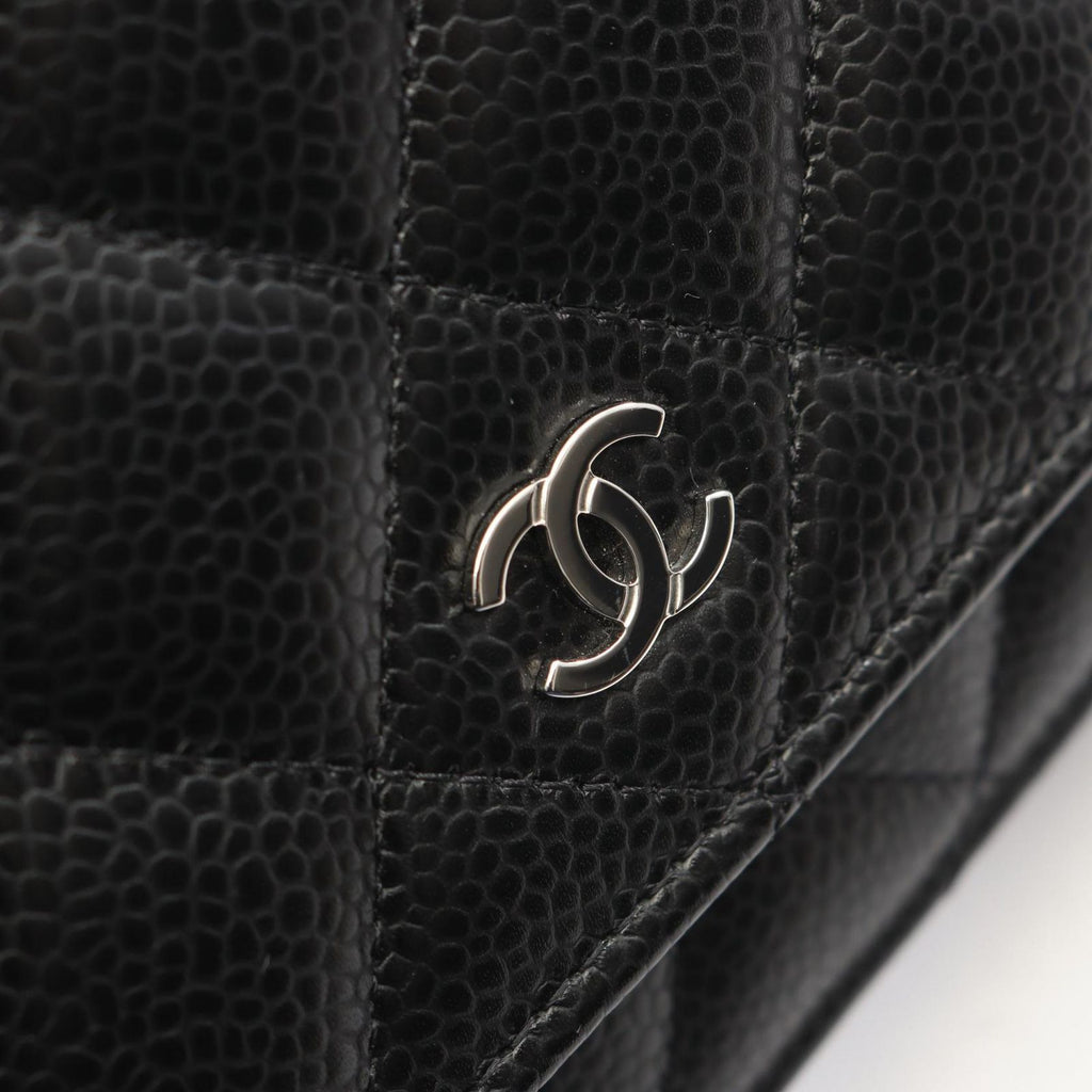 Chanel Shoulder Bag Quilted Black Caviar Leather Chain Wallet — view 9