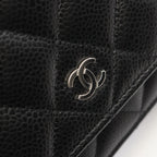 Chanel Shoulder Bag Quilted Black Caviar Leather Chain Wallet — view 9