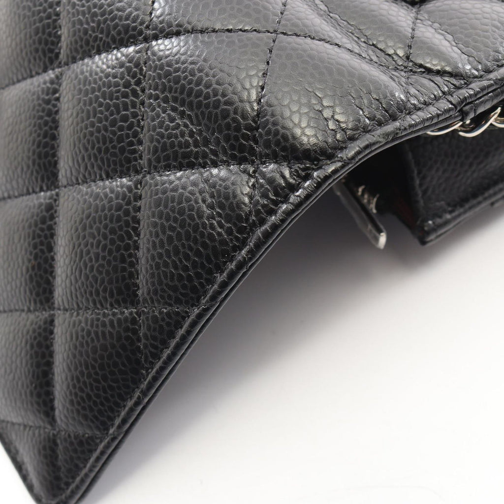 Chanel Shoulder Bag Quilted Black Caviar Leather Chain Wallet — view 8