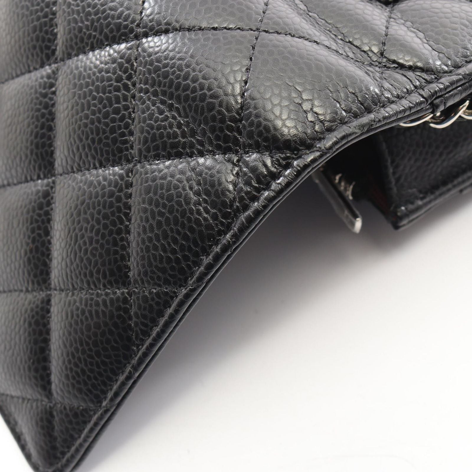 Chanel Shoulder Bag Quilted Black Caviar Leather Chain Wallet — view 8
