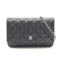 Chanel Shoulder Bag Quilted Black Caviar Leather Chain Wallet