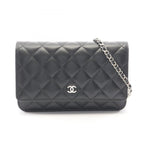 Chanel Shoulder Bag Quilted Black Caviar Leather Chain Wallet