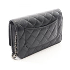 Chanel Shoulder Bag Quilted Black Caviar Leather Chain Wallet — view 2