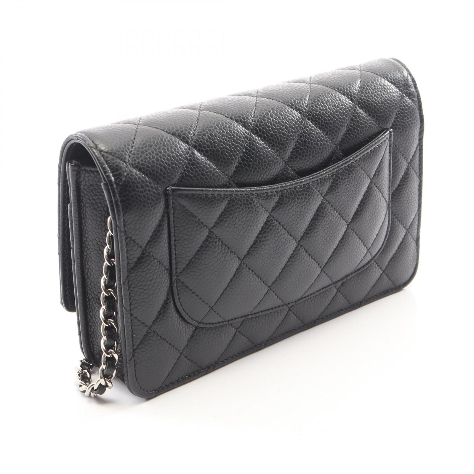 Chanel Shoulder Bag Quilted Black Caviar Leather Chain Wallet — view 2