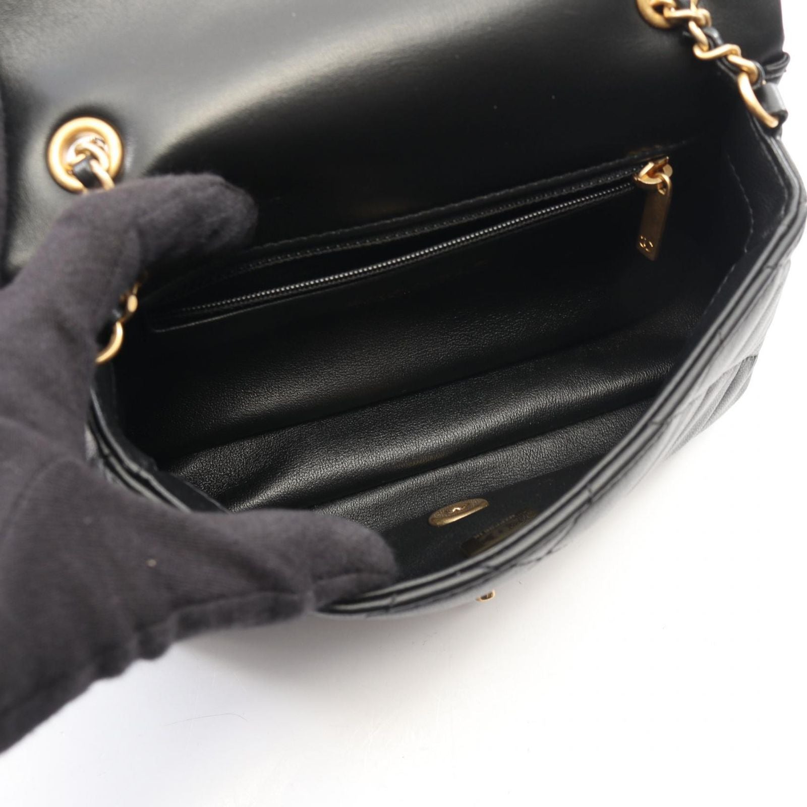 Chanel Shoulder Bag Quilted Black Lambskin Mini Chain — view 3