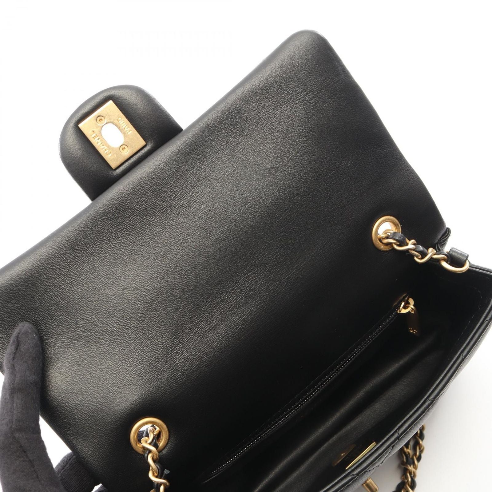 Chanel Shoulder Bag Quilted Black Lambskin Mini Chain — view 6