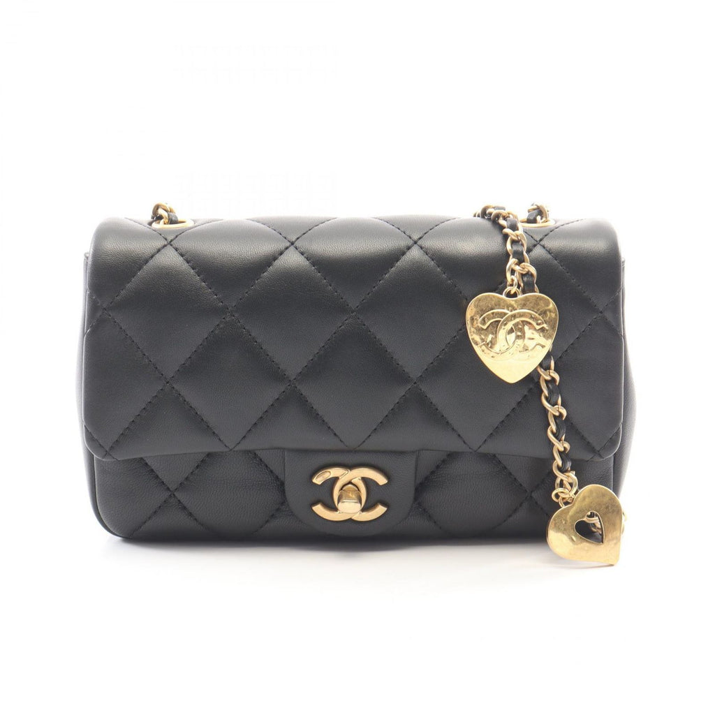 Chanel Shoulder Bag Quilted Black Lambskin Mini Chain
