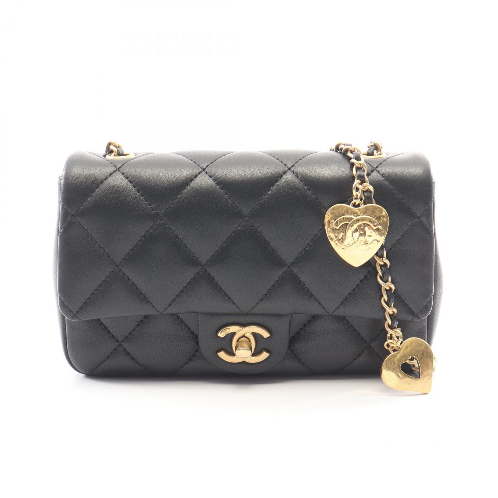 Chanel Shoulder Bag Quilted Black Lambskin Mini Chain