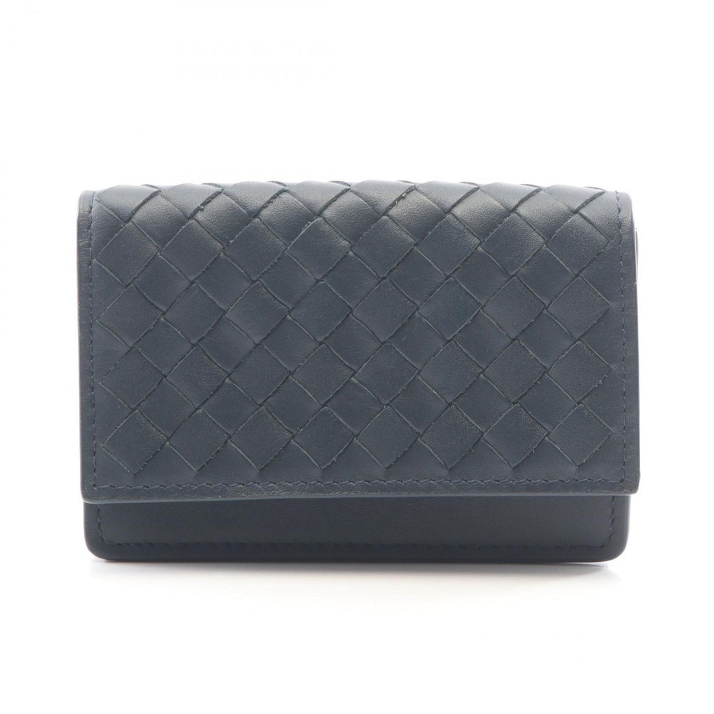 Bottega Veneta Business Card Holder Intrecciato Navy Leather