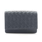 Bottega Veneta Business Card Holder Intrecciato Navy Leather