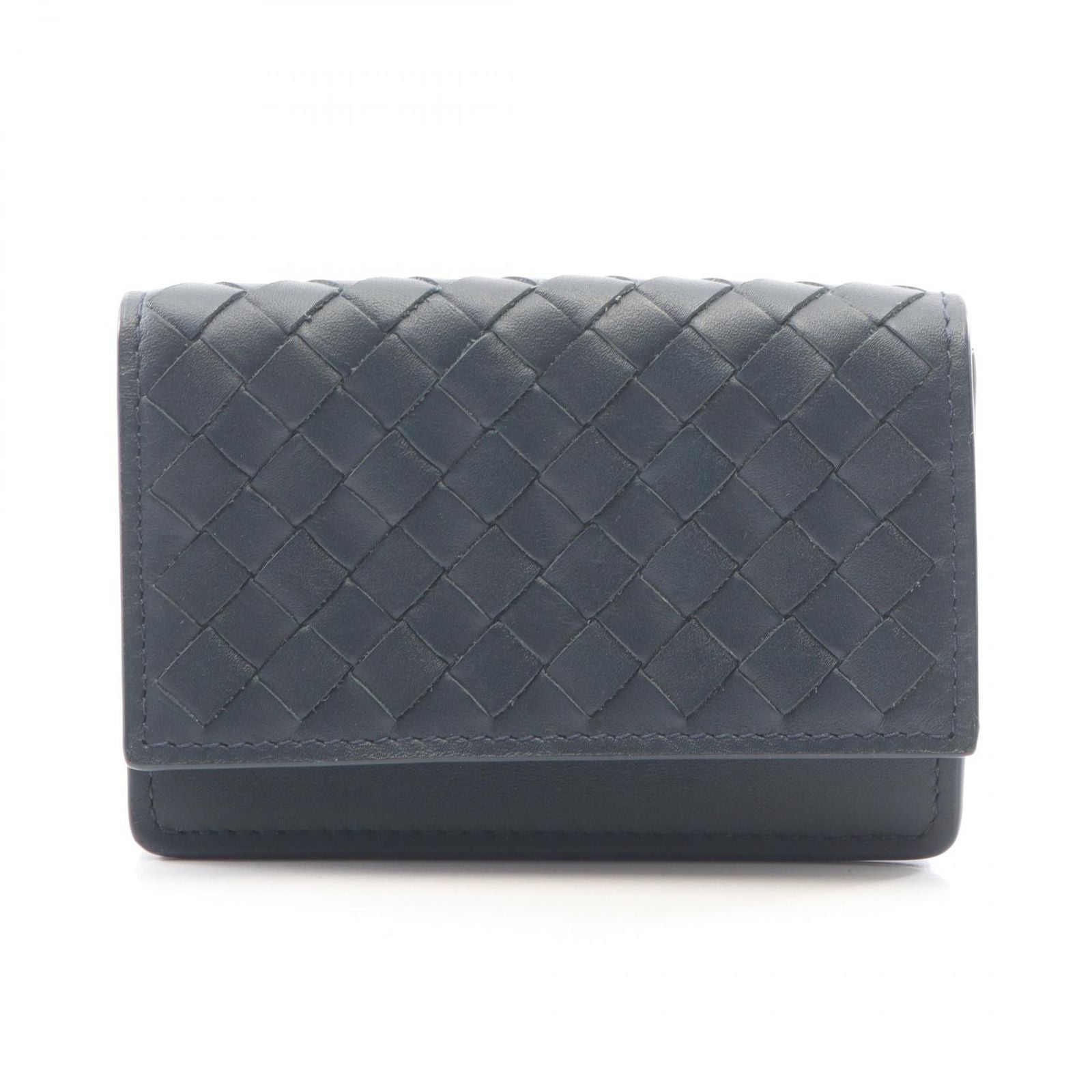 Bottega Veneta Business Card Holder Intrecciato Navy Leather