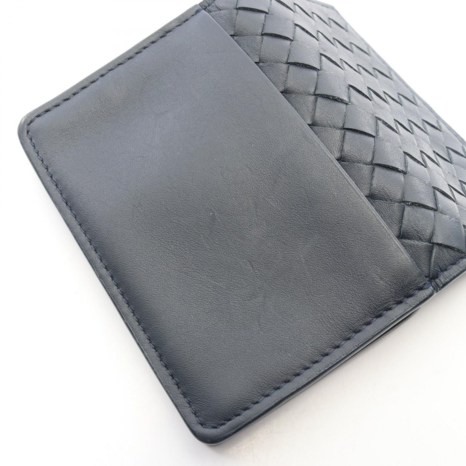 Bottega Veneta Business Card Holder Intrecciato Navy Leather — view 6