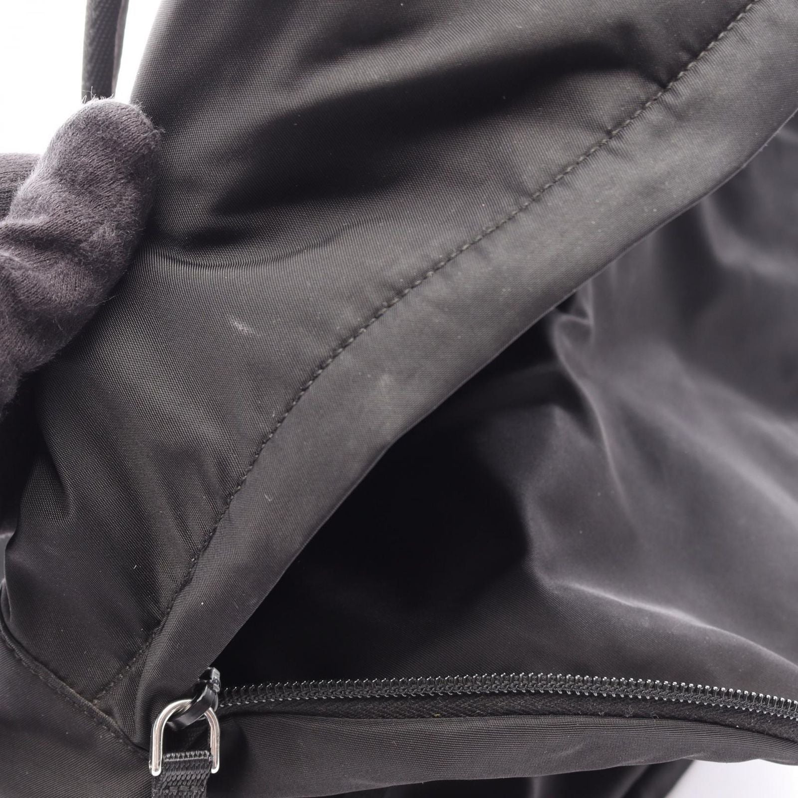 Prada Backpack Triangle Plate Black Nylon Logo Back — view 8
