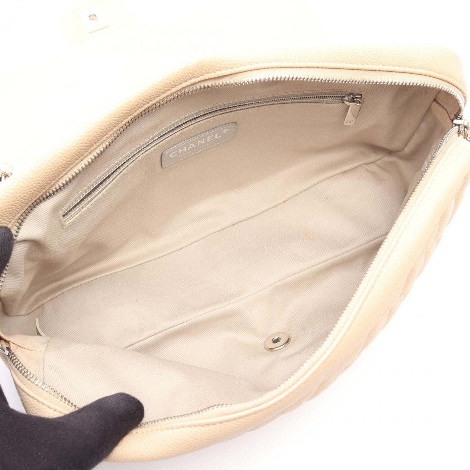 Chanel Shoulder Bag Deca Quilted Single Flap Light Beige Caviar Leather Chain — view 3