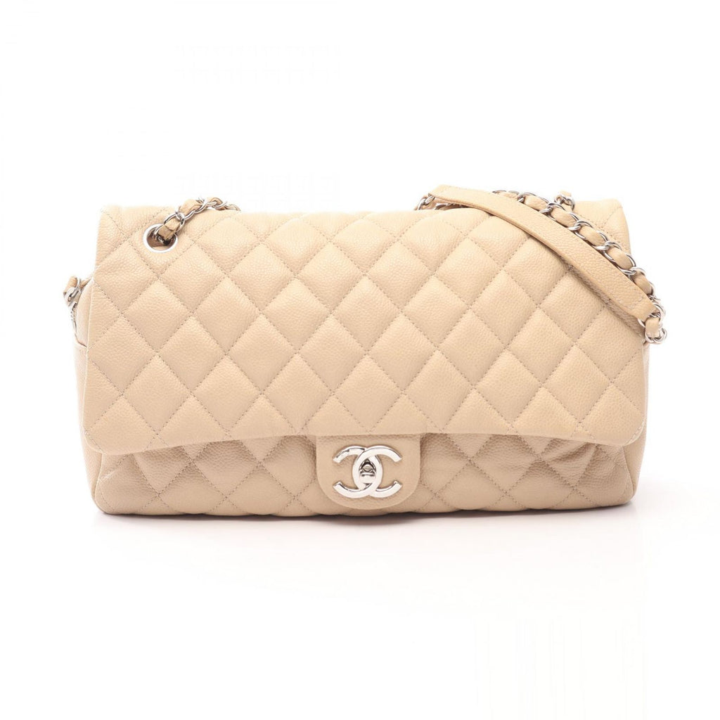Chanel Shoulder Bag Deca Quilted Single Flap Light Beige Caviar Leather Chain