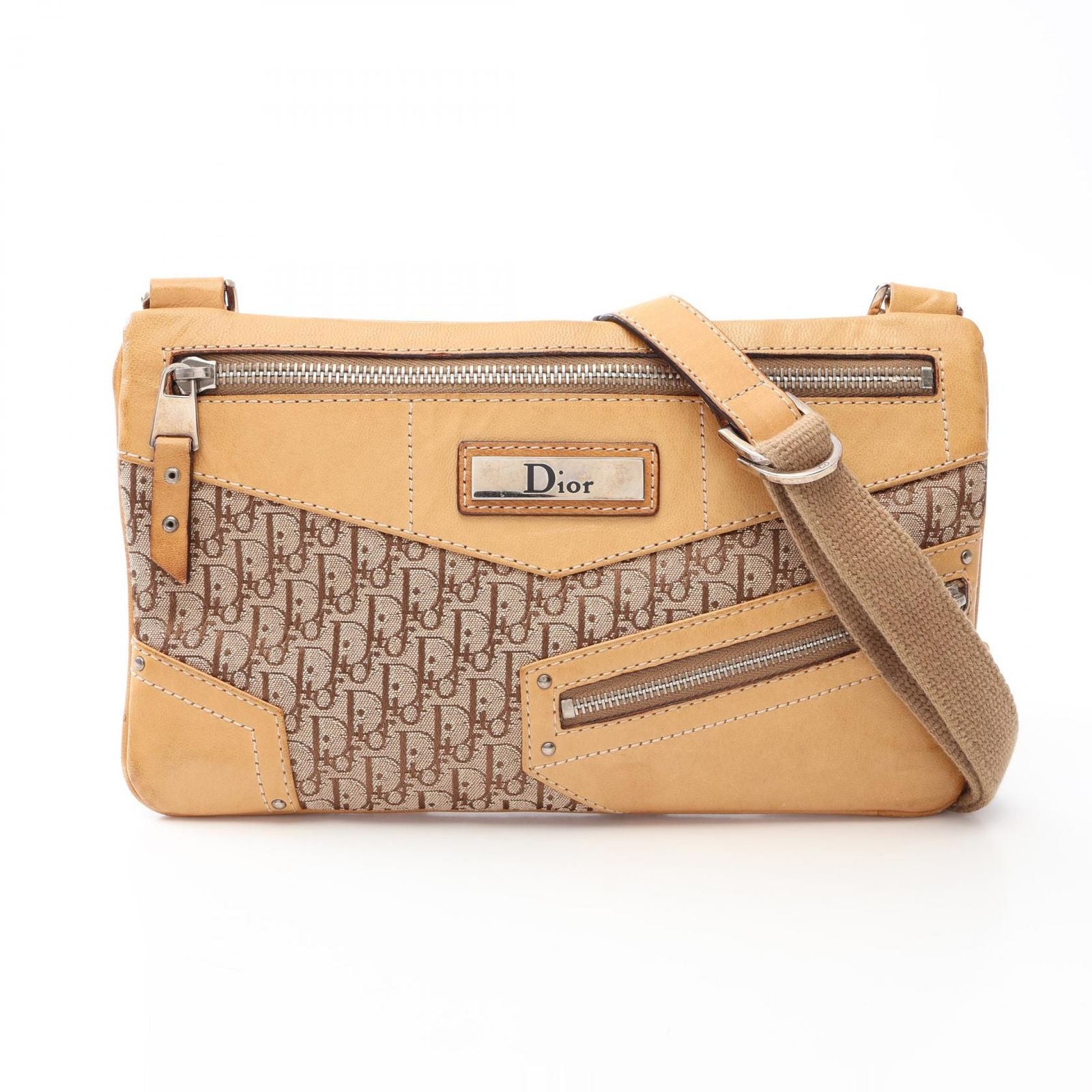 Dior Shoulder Bag Street Chic Trotter Beige Canvas Leather