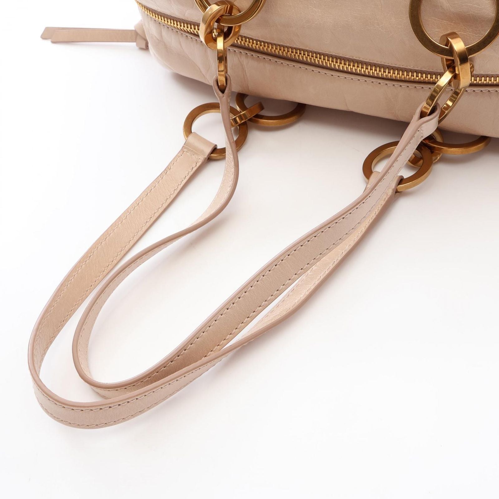 Prada Shoulder Bag Tangle Beige Leather Top Handle — view 9
