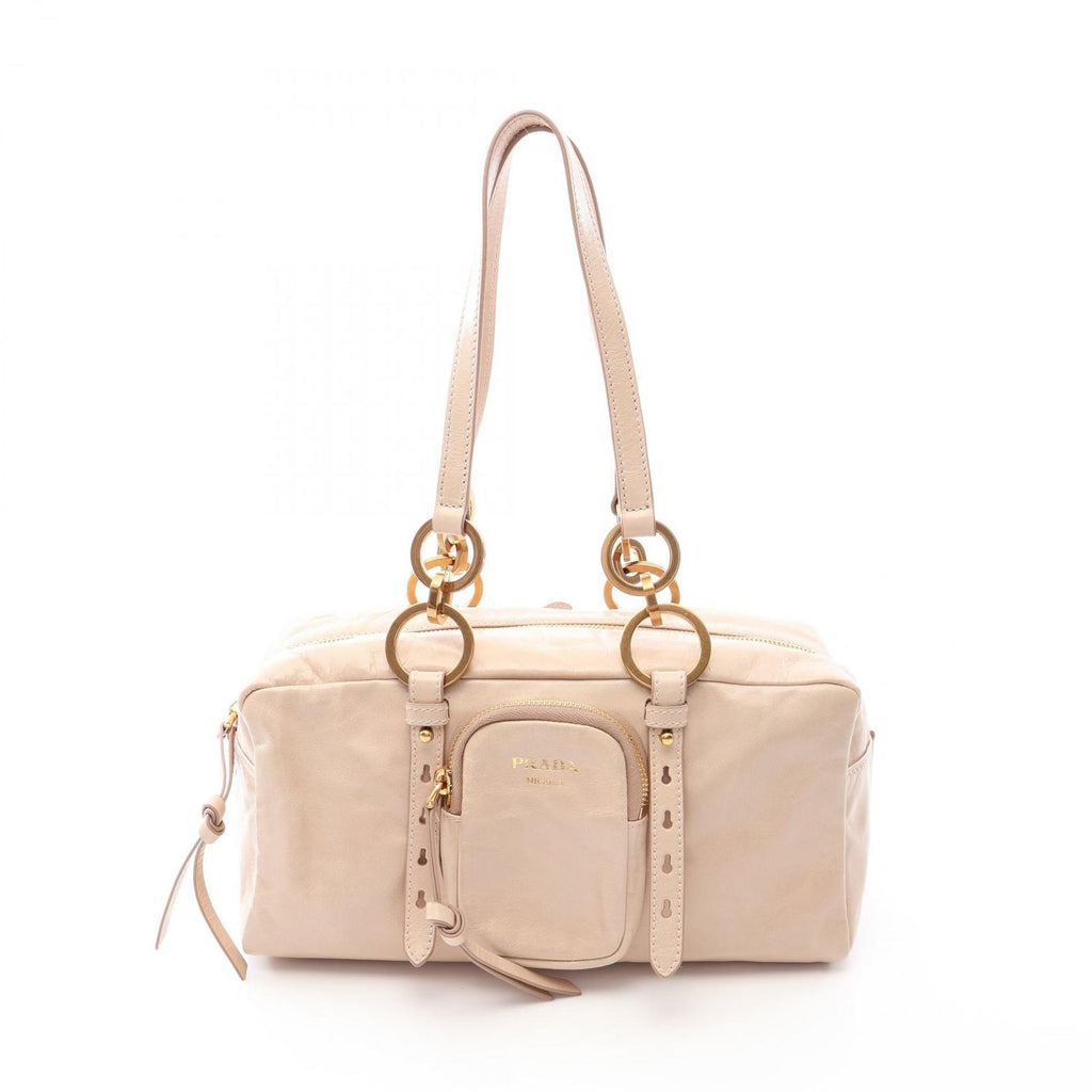 Prada Shoulder Bag Tangle Beige Leather Top Handle