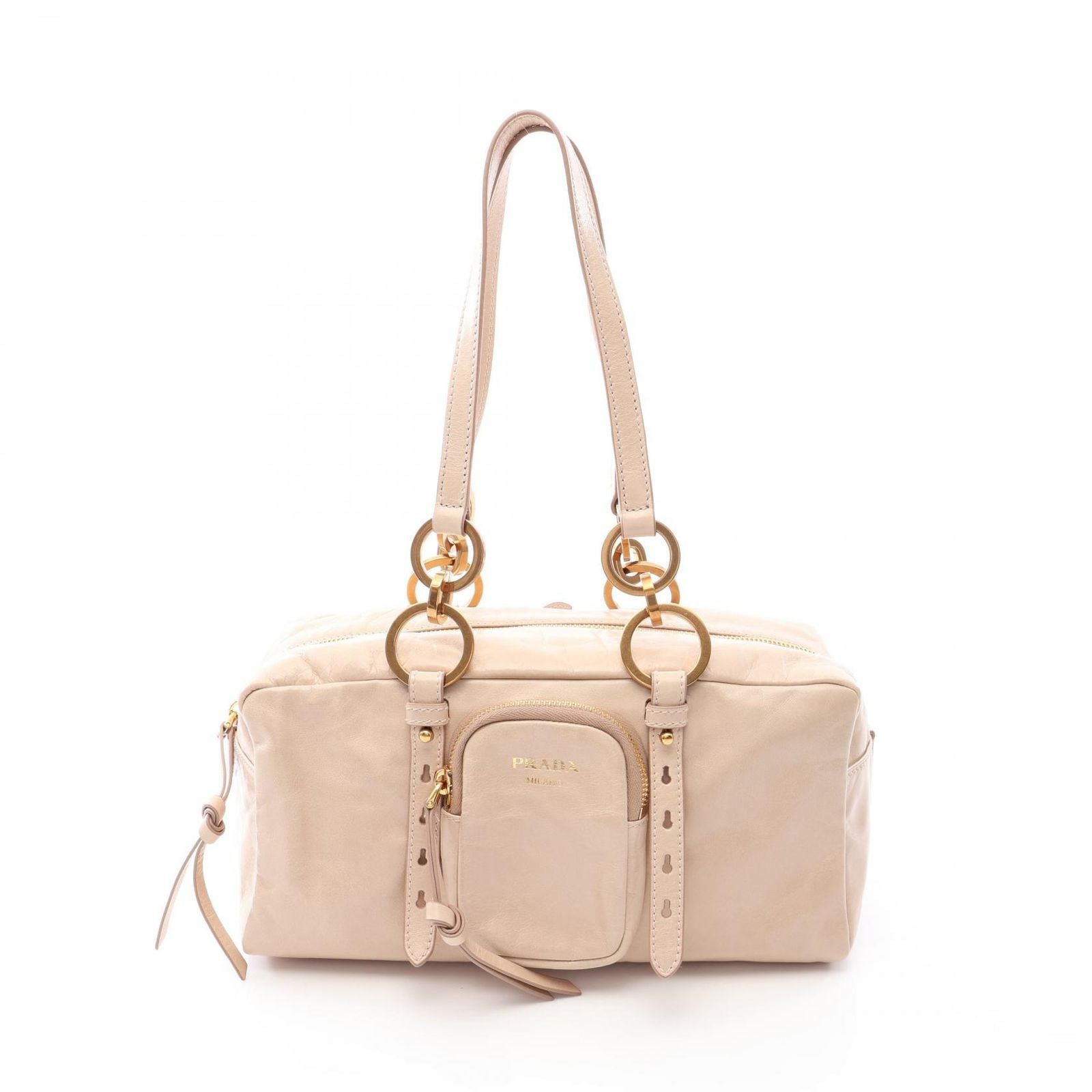 Prada Shoulder Bag Tangle Beige Leather Top Handle