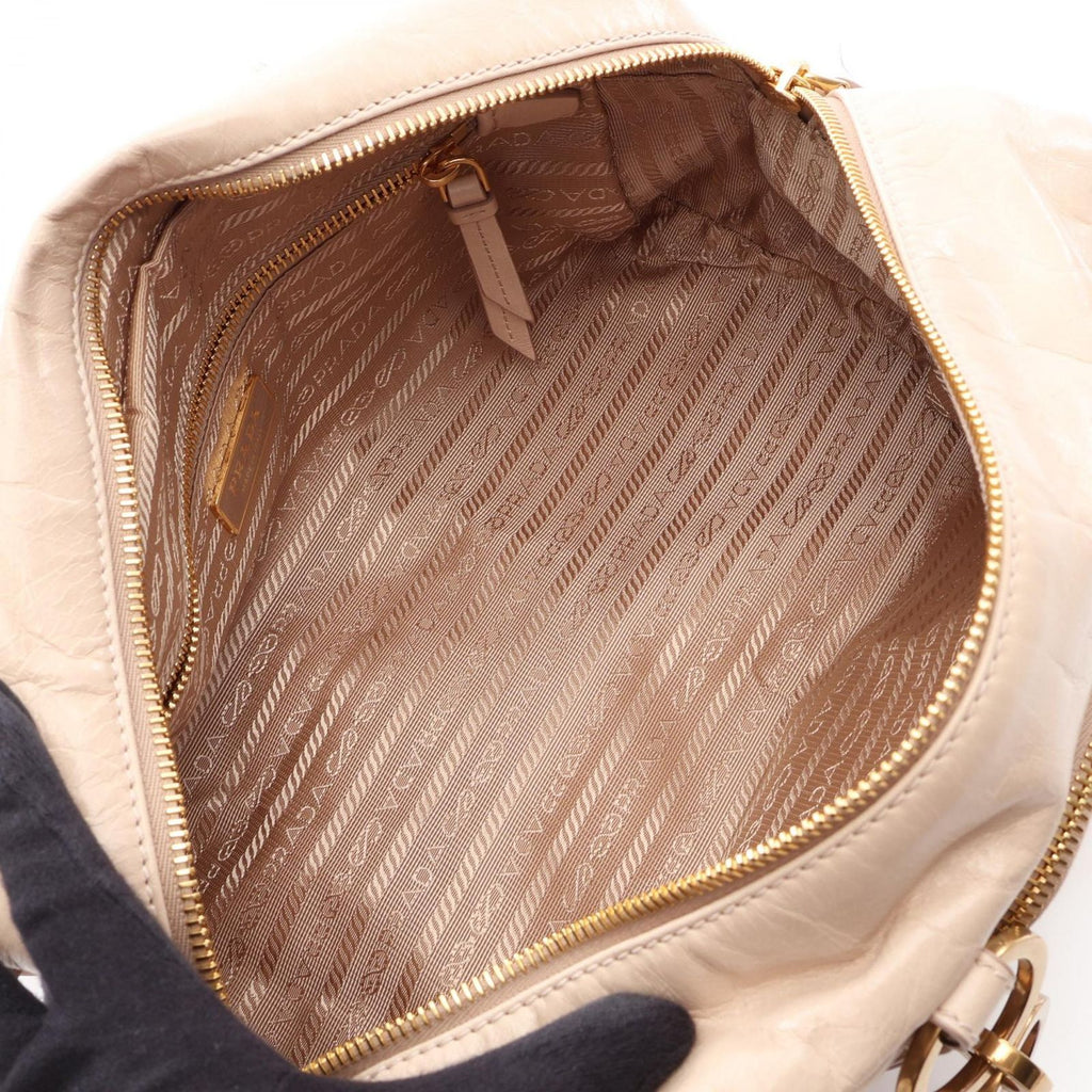 Prada Shoulder Bag Tangle Beige Leather Top Handle — view 3