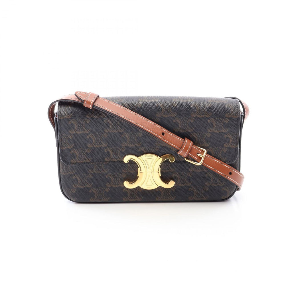Celine Shoulder Bag Claude Triomphe Dark Brown Canvas Leather
