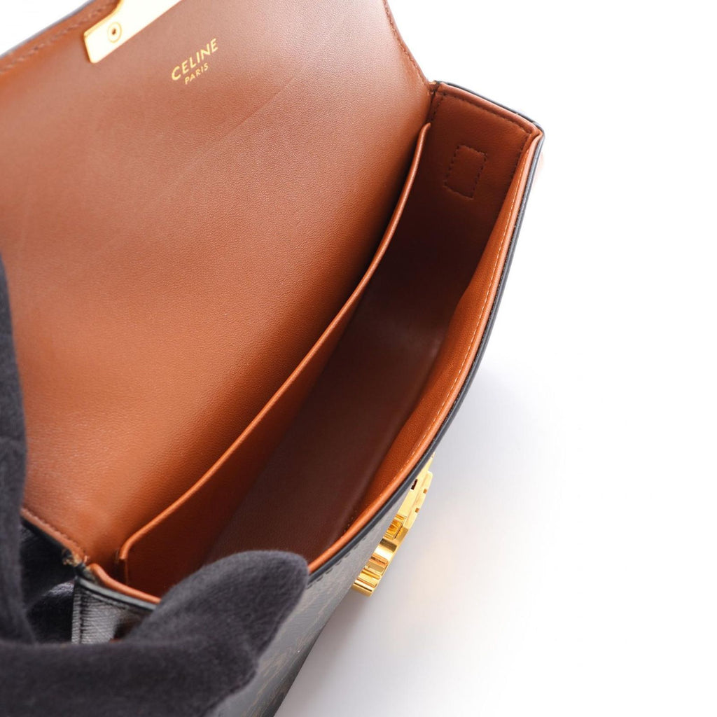 Celine Shoulder Bag Claude Triomphe Dark Brown Canvas Leather — view 3