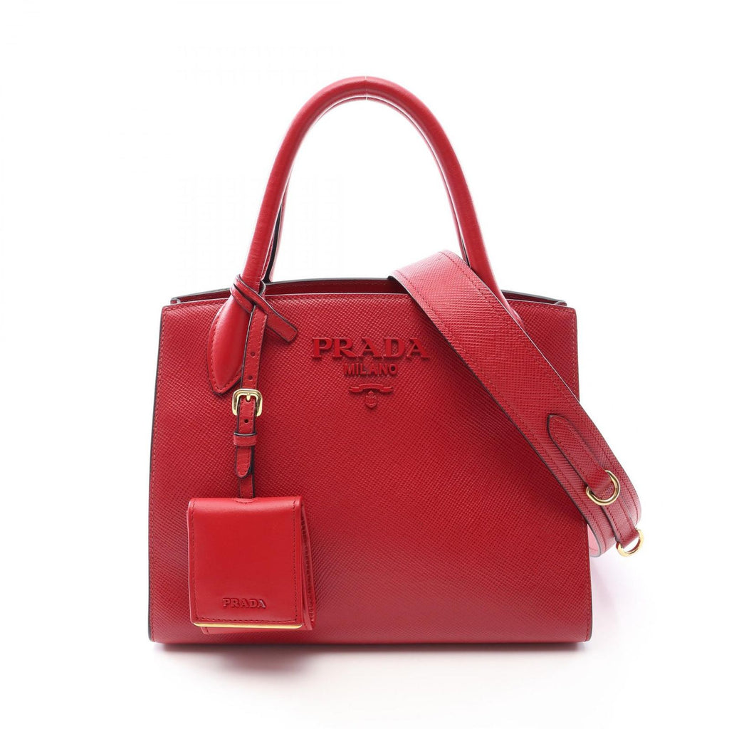 Prada Handbag Monochrome 2-Way Red Saffiano Leather