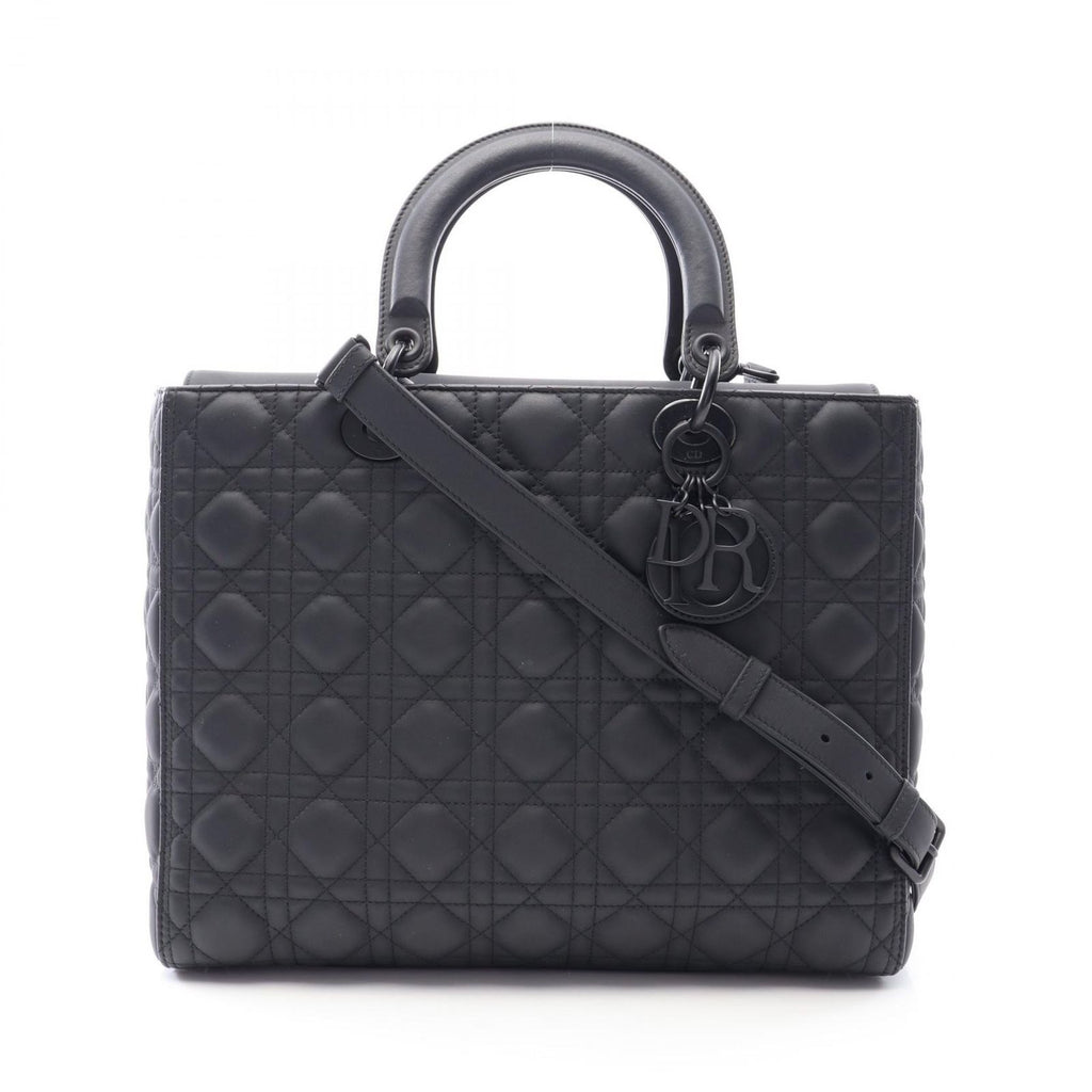 Dior Handbag Lady Dior Large Cannage Matte 2-Way Black Leather Lady Dior Tote