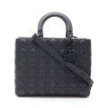 Dior Handbag Lady Dior Large Cannage Matte 2-Way Black Leather Lady Dior Tote