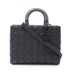 Dior Handbag Lady Dior Large Cannage Matte 2-Way Black Leather Lady Dior Tote