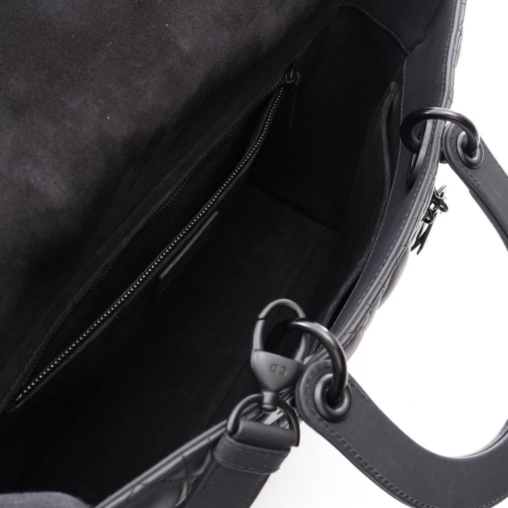 Dior Handbag Lady Dior Large Cannage Matte 2-Way Black Leather Lady Dior Tote — view 3