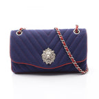 Chanel Shoulder Bag Blanc Stitch Lion Navy Red Leather Double Chain