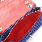 Chanel Shoulder Bag Blanc Stitch Lion Navy Red Leather Double Chain — view 6