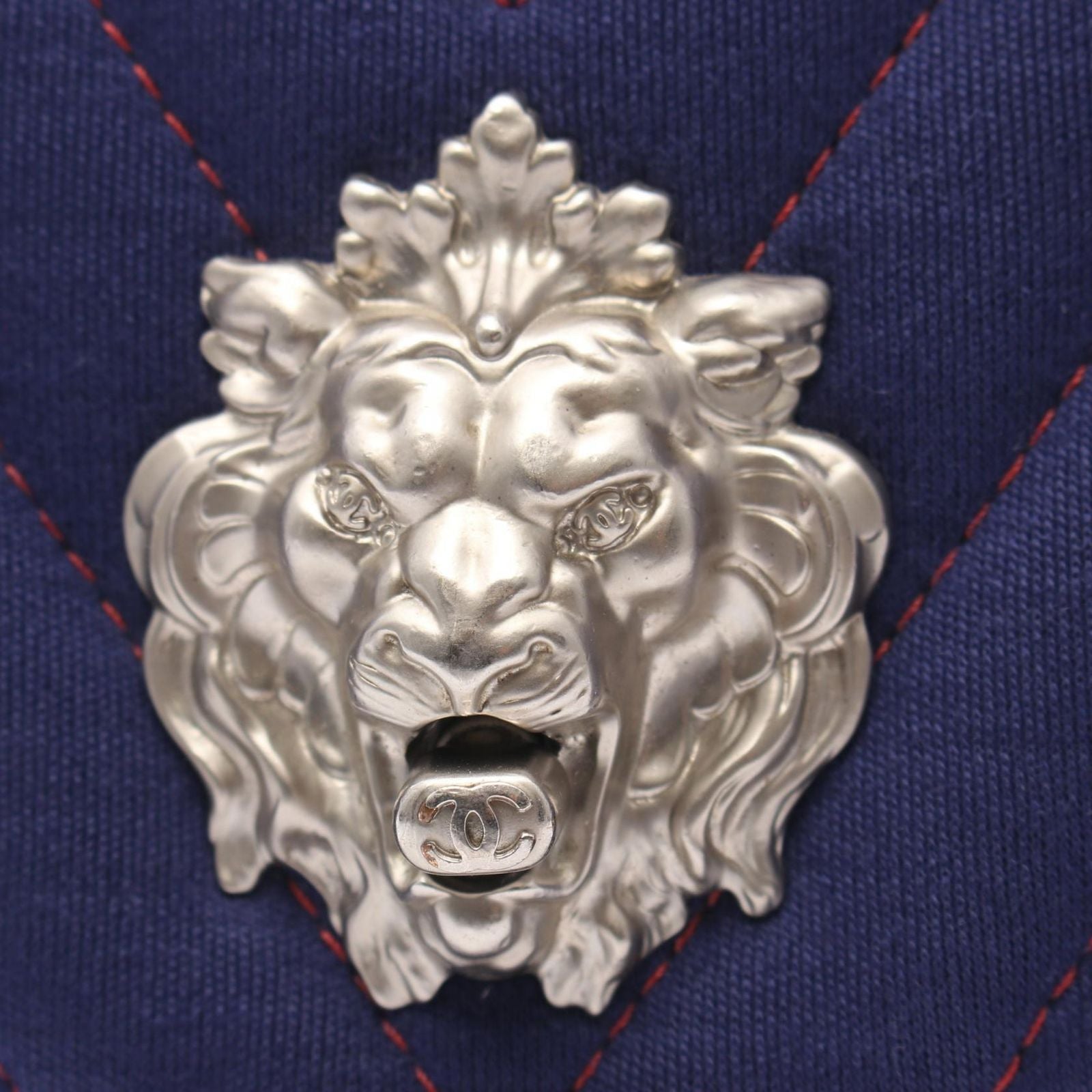 Chanel Shoulder Bag Blanc Stitch Lion Navy Red Leather Double Chain — view 7