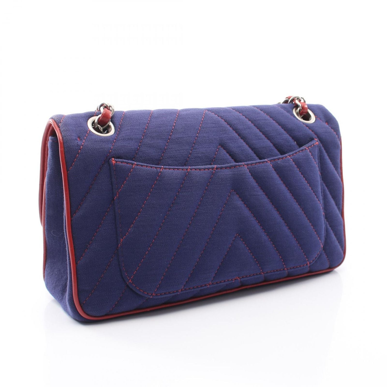 Chanel Shoulder Bag Blanc Stitch Lion Navy Red Leather Double Chain — view 2