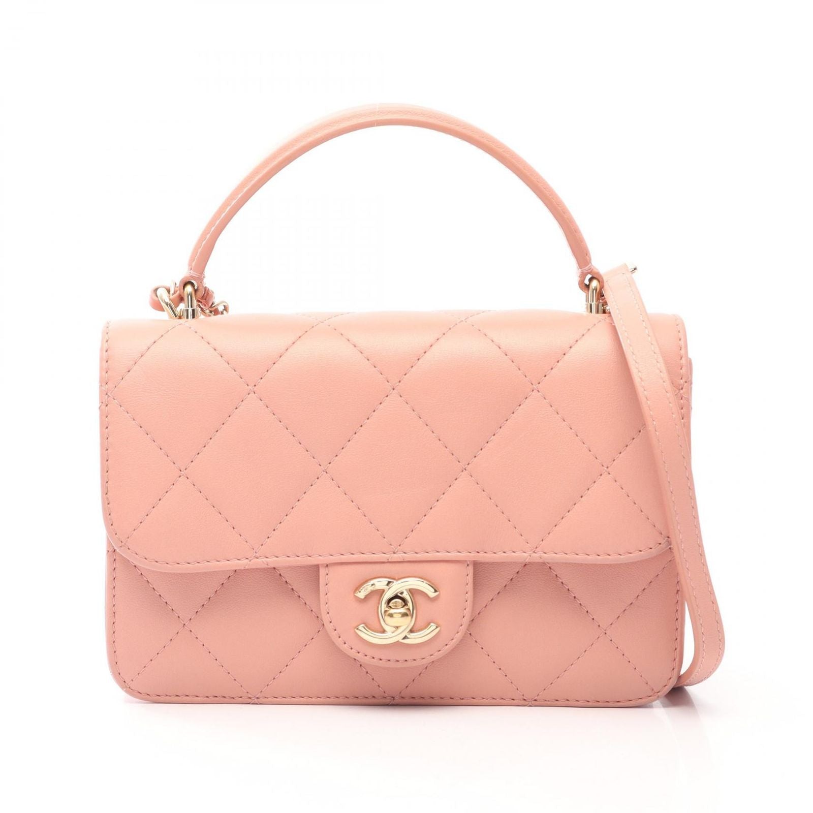 Chanel Shoulder Bag Quilted Top Handle 2-Way Smoky Pink Leather Flap