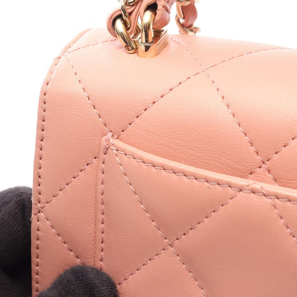 Chanel Shoulder Bag Quilted Top Handle 2-Way Smoky Pink Leather Flap — view 7