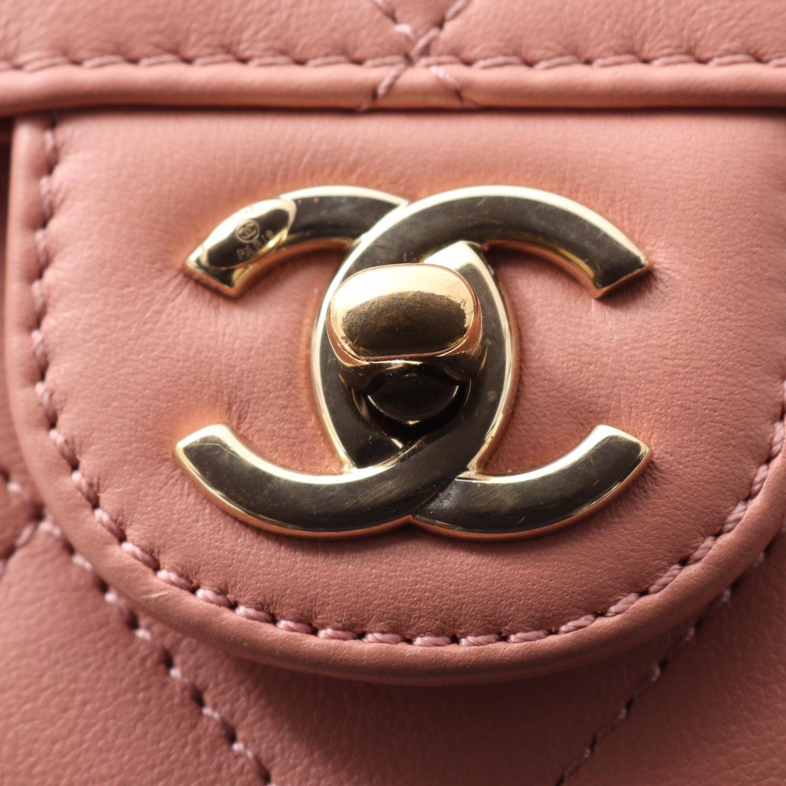 Chanel Shoulder Bag Quilted Top Handle 2-Way Smoky Pink Leather Flap — view 9