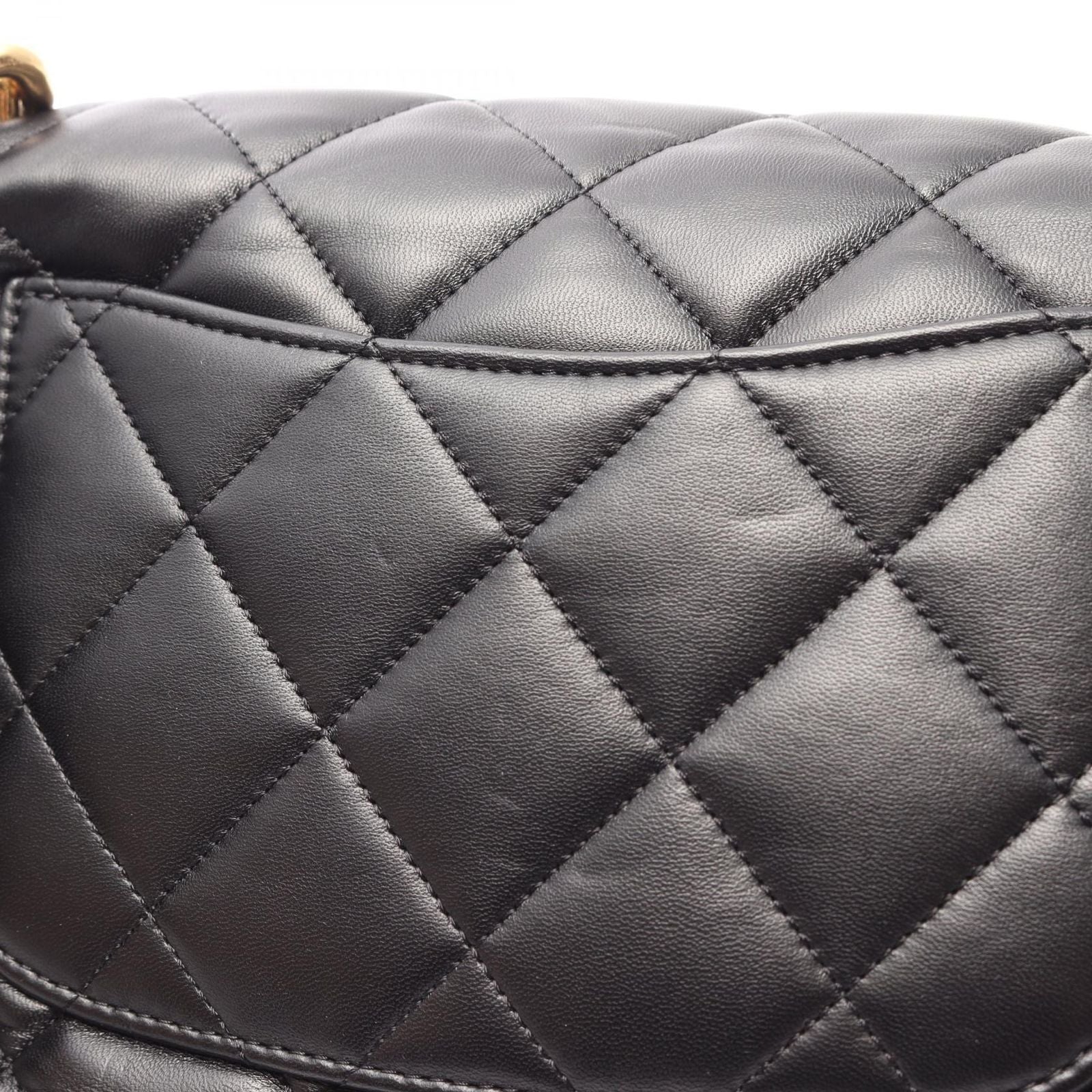 Chanel Shoulder Bag Large Flap Quilted Black Lambskin Chain — view 9