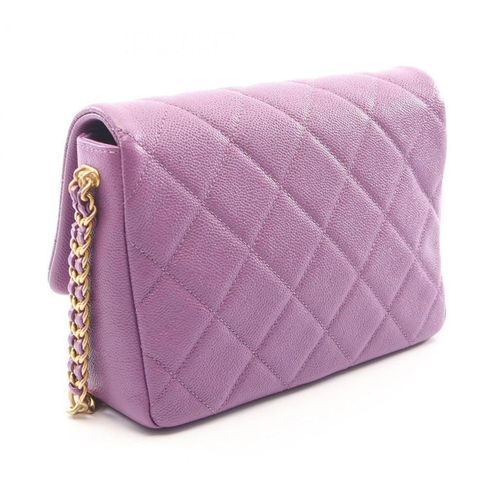 Chanel Shoulder Bag Quilted Small Flap Purple Caviar Leather Chain — view 2