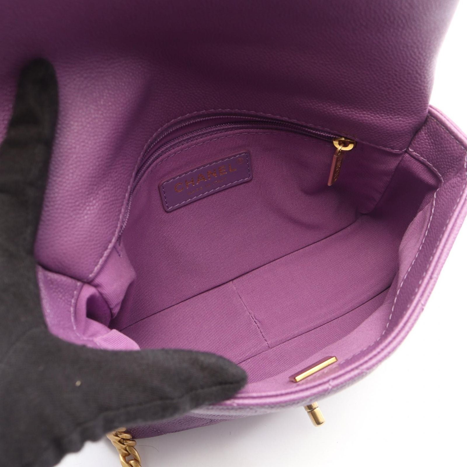 Chanel Shoulder Bag Quilted Small Flap Purple Caviar Leather Chain — view 3