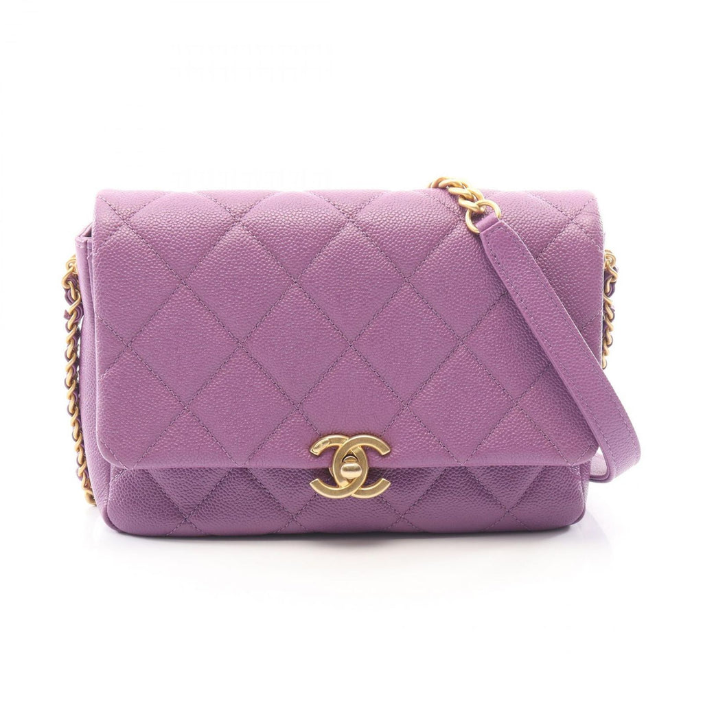 Chanel Shoulder Bag Quilted Small Flap Purple Caviar Leather Chain