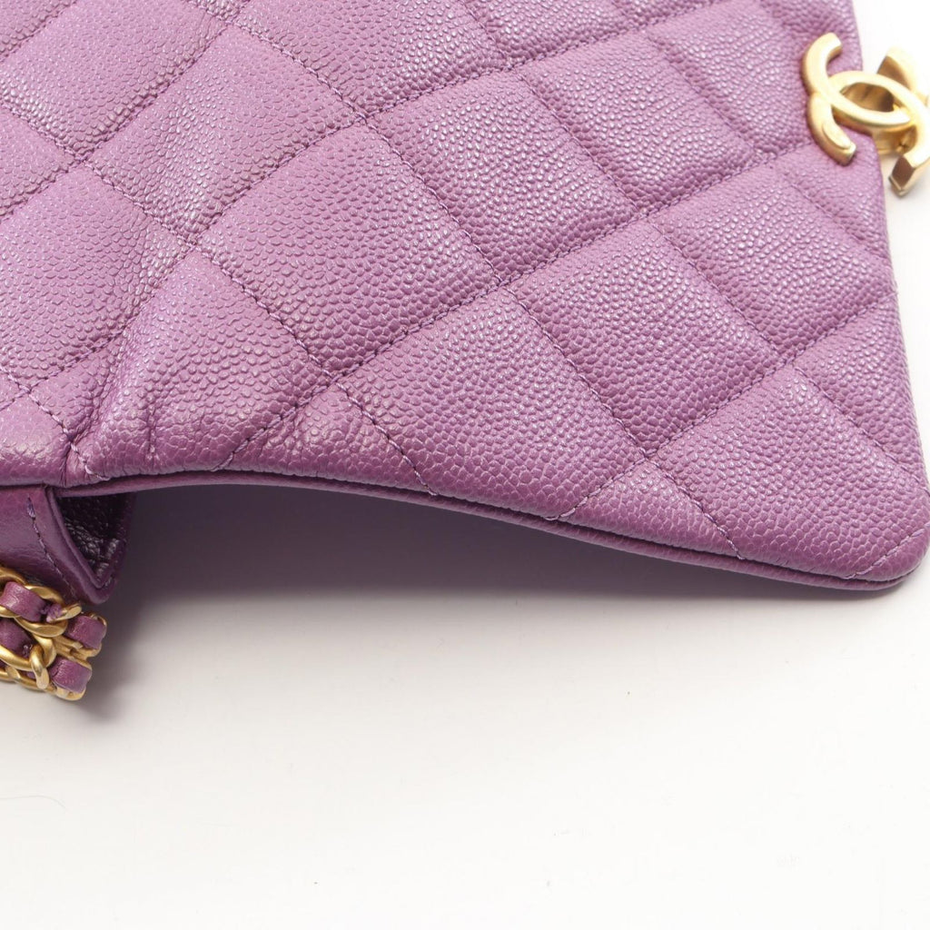 Chanel Shoulder Bag Quilted Small Flap Purple Caviar Leather Chain — view 7