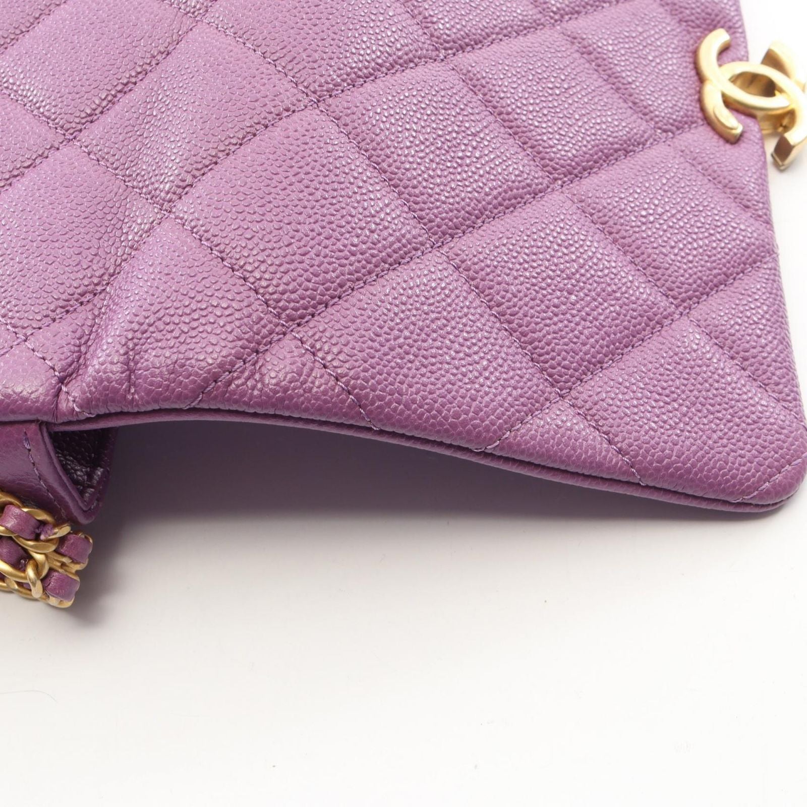Chanel Shoulder Bag Quilted Small Flap Purple Caviar Leather Chain — view 7