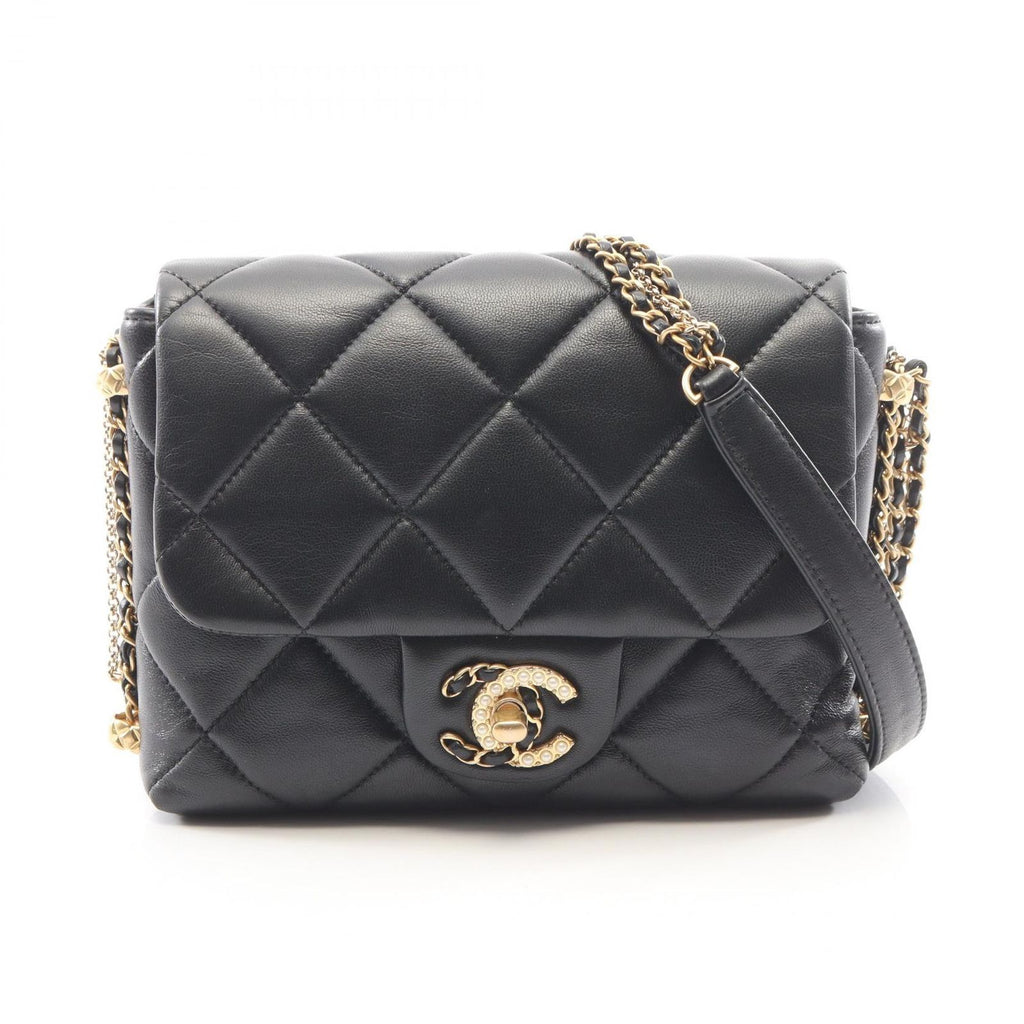 Chanel Shoulder Bag Quilted Small Flap Chain Black Lambskin