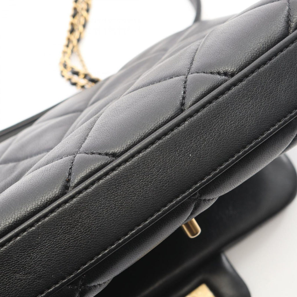 Chanel Shoulder Bag Quilted Small Flap Chain Black Lambskin — view 9