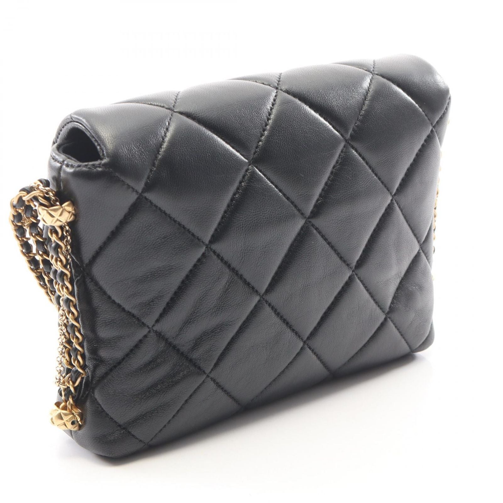 Chanel Shoulder Bag Quilted Small Flap Chain Black Lambskin — view 2