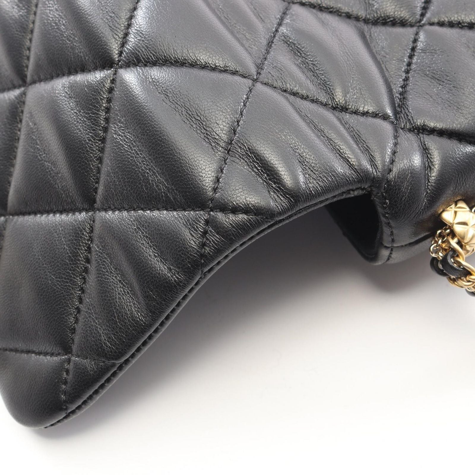 Chanel Shoulder Bag Quilted Small Flap Chain Black Lambskin — view 7
