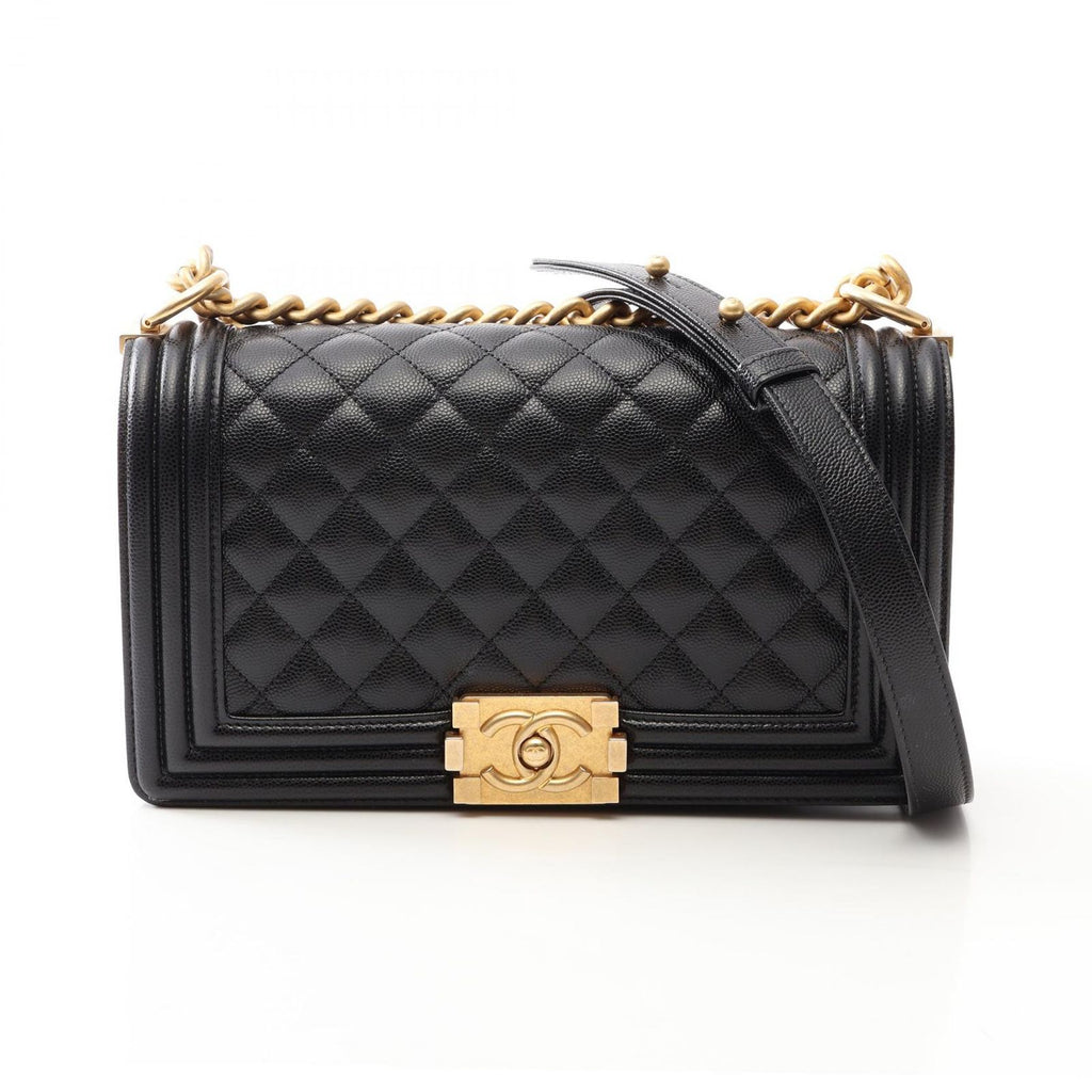 Chanel Shoulder Bag Boy Black Caviar Leather Boy Chain