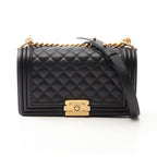 Chanel Shoulder Bag Boy Black Caviar Leather Boy Chain